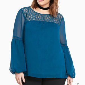 Torrid Chiffon Lace Inset Bell Sleeve Blouse